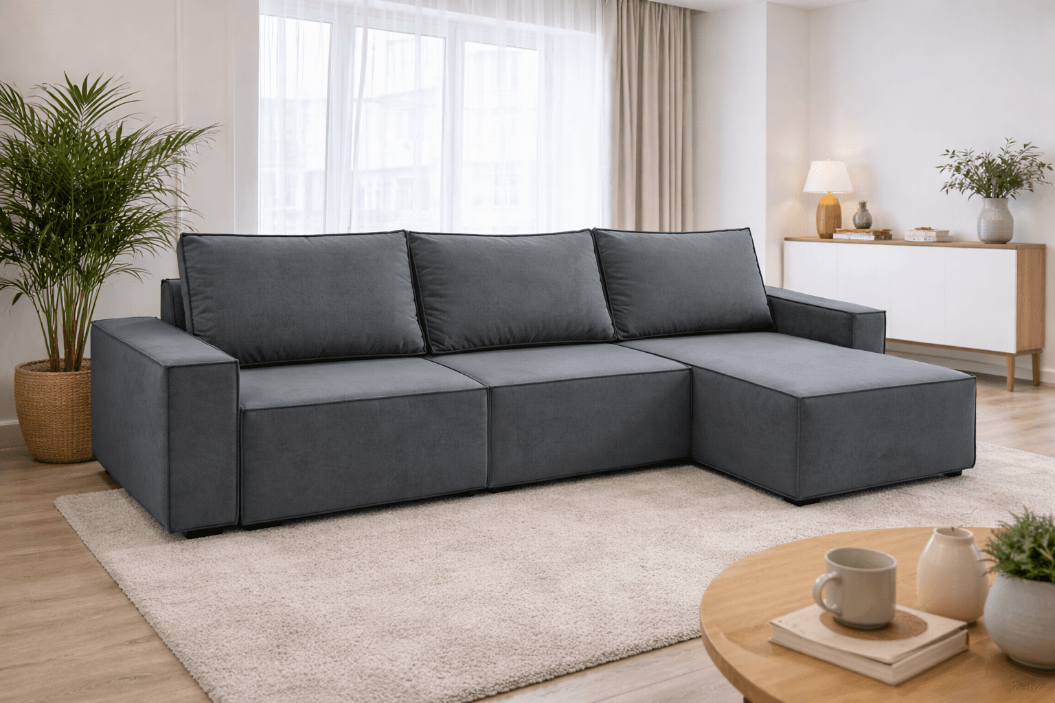 Модульный угловой диван-кровать DobryyYA с оттоманкой, тёмно-серый, стиль Лофт